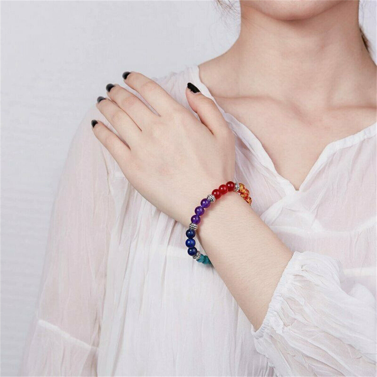 7 Chakra Healing Beaded Bracelet Natural Lava Yoga Reiki Stone Bracelet Jewelry