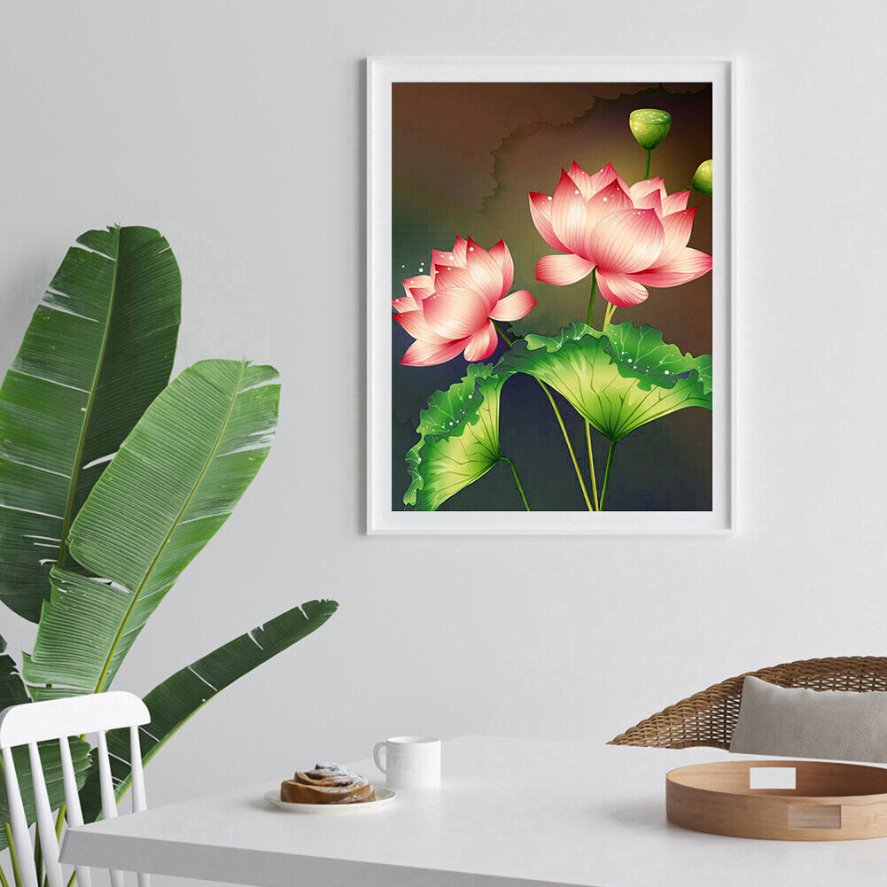 Diamond 5D Drill Pink Lotus DIY Painting Full Picture Round Kit Ornaments