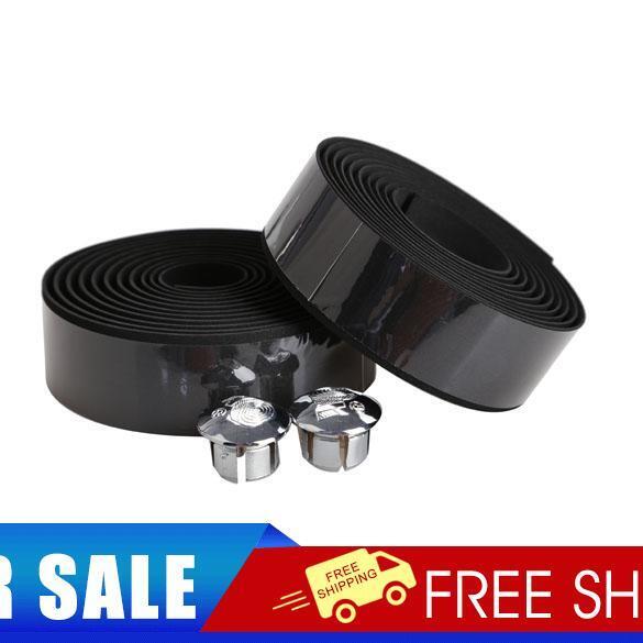 1 Pair Cycling Bike Black Non-slip Handlebar Tape Wrap with 2 Bar Plugs