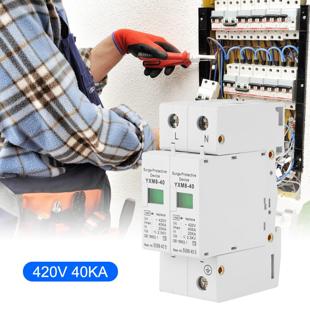 2 Poles SPD DC 420V 2P 20KA-40KA Low-voltage Arrester House Surge Protector