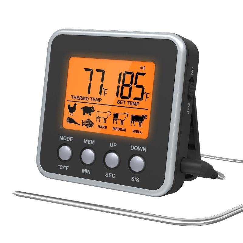 Cooking Food Candy Thermometer Timer with Stainless Steel Probe Backlight
