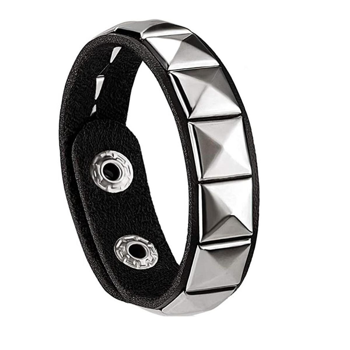 3Pcs PU Studded Punk Bracelets for   Buckle Cuffs Gothic Rivet Cuff