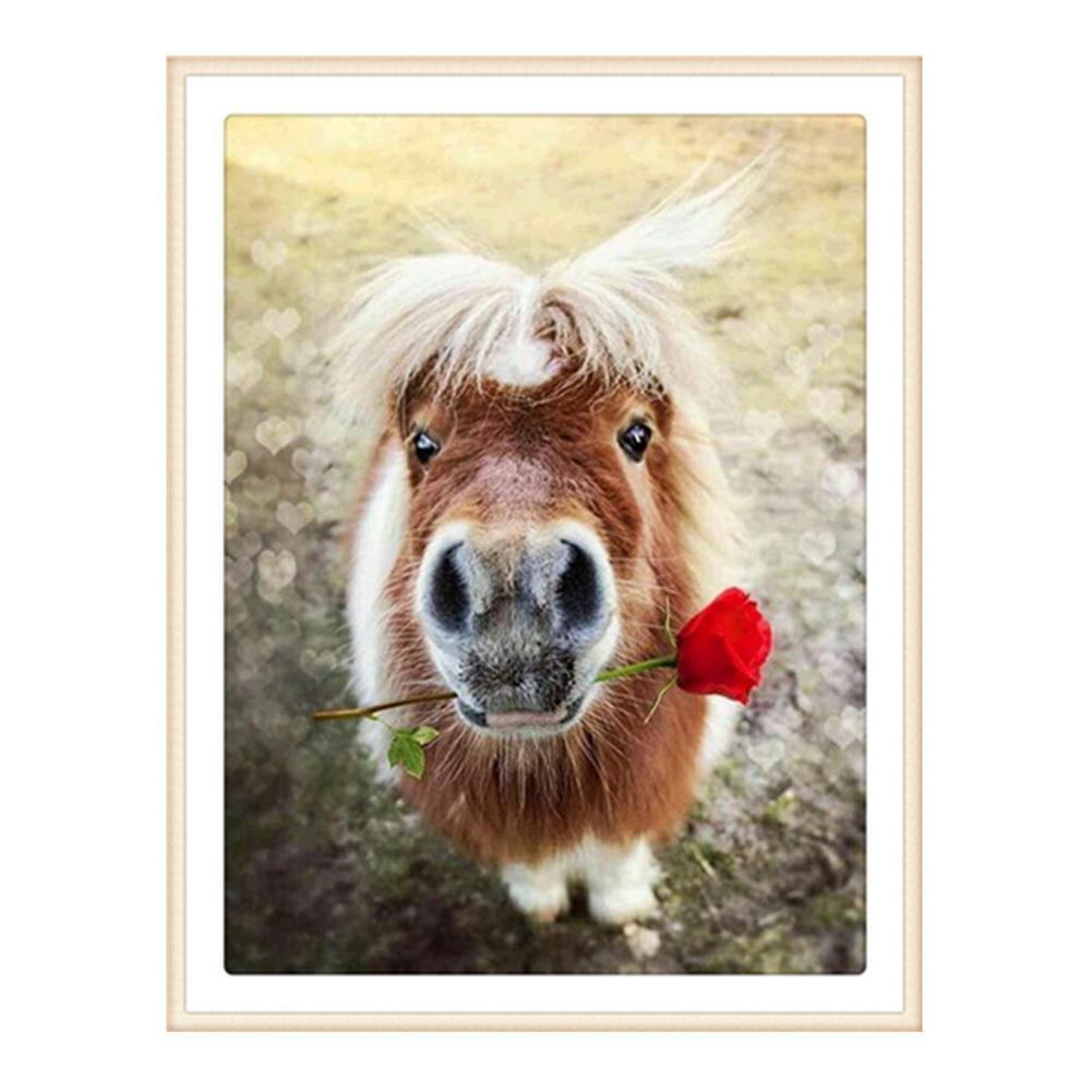 Horse in Rose DIY Round Diamond Painting Embroidery Kits Cross Stitch Craft