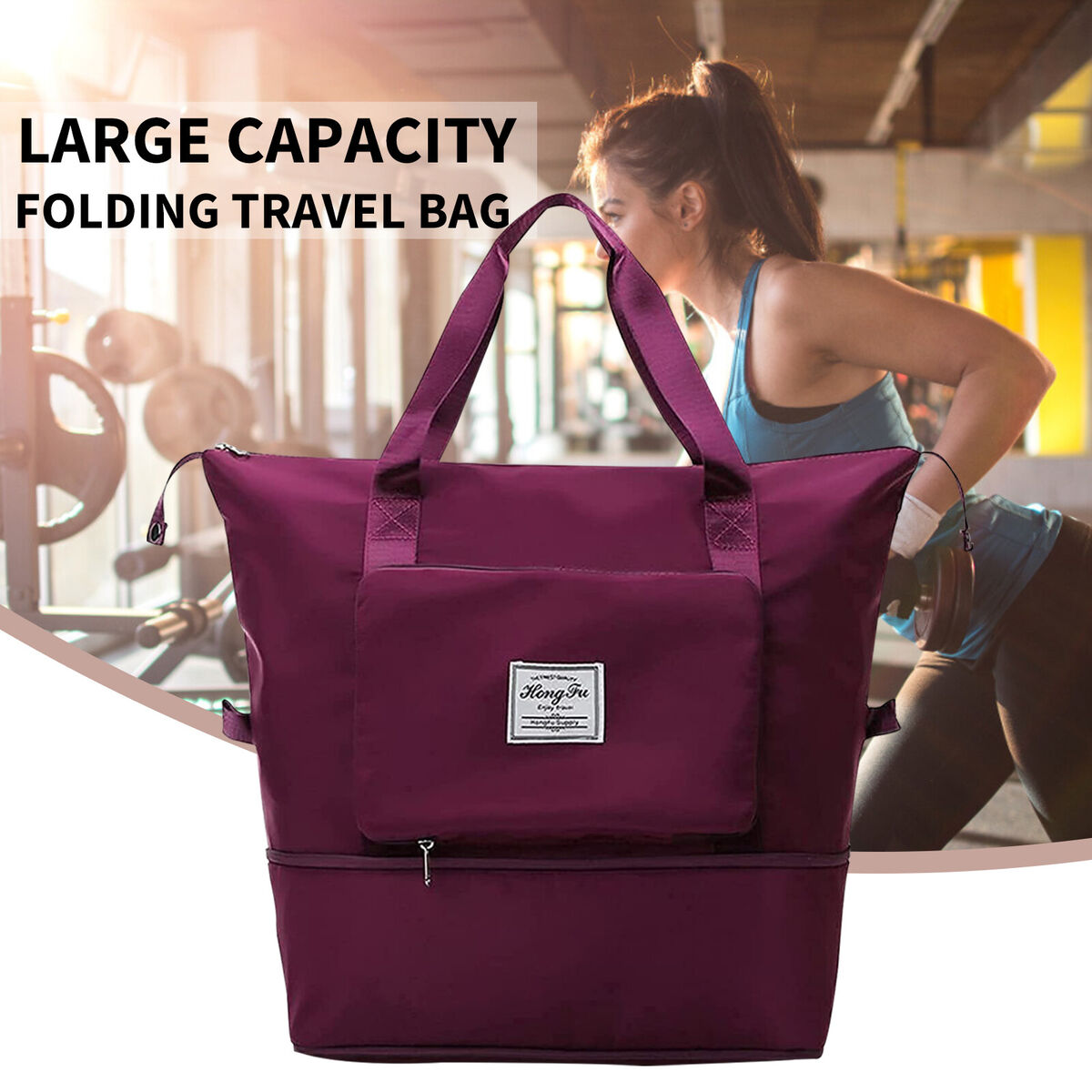 Travel Bag Large Capacity Folding Sports Bag Waterproof Women Bag (Red)