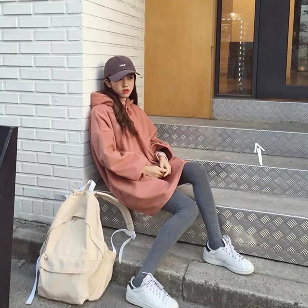 Fashion Women Winter Loose Fleece Hoodies Solid Color Pullover (Pink)(L)