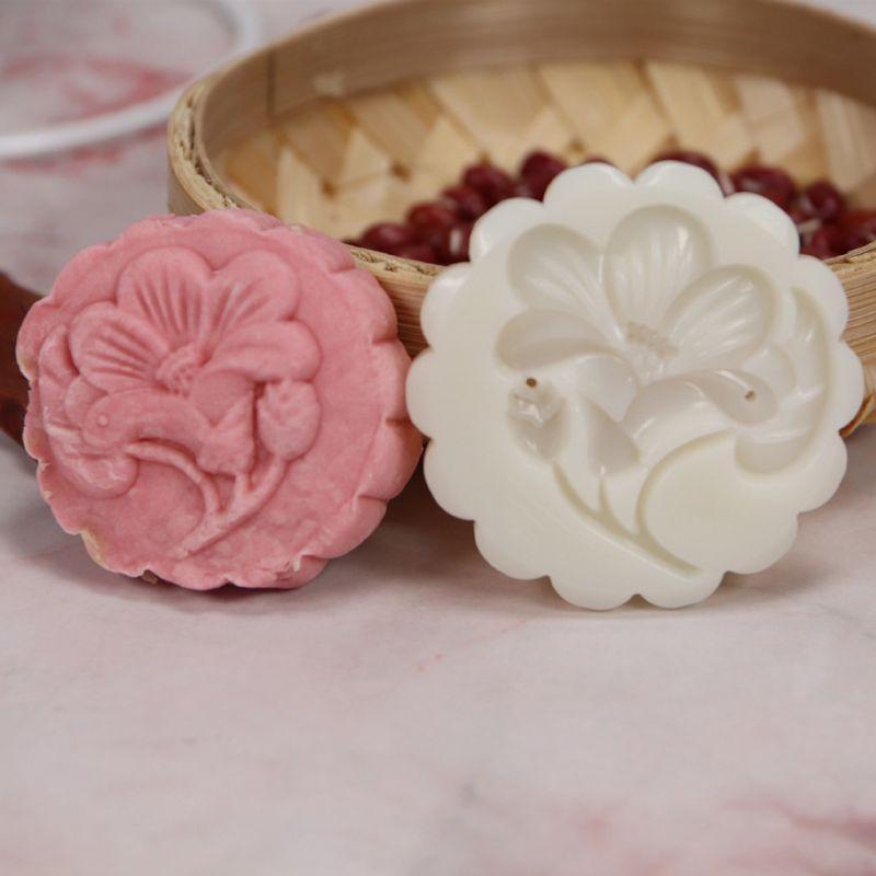 6pcs Hand Press Cookie Stamp Moon Cake Decor Barrel Mooncake Mold 50g Pastry DIY
