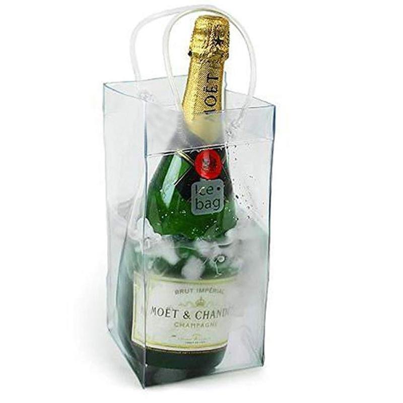 Transparent Wine Ice Pouch Food Grade PVC Champagne Organizer Pack with Handle