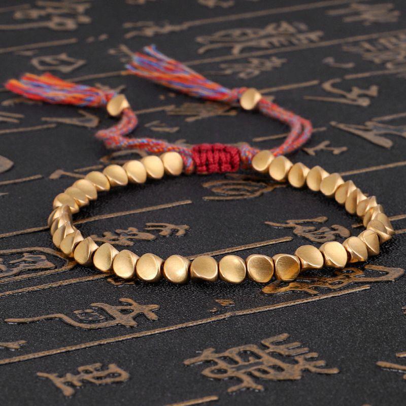 Handmade Tibetan Copper Bead Bracelet Buddhist Braided Cotton Luck Rope Bracelet