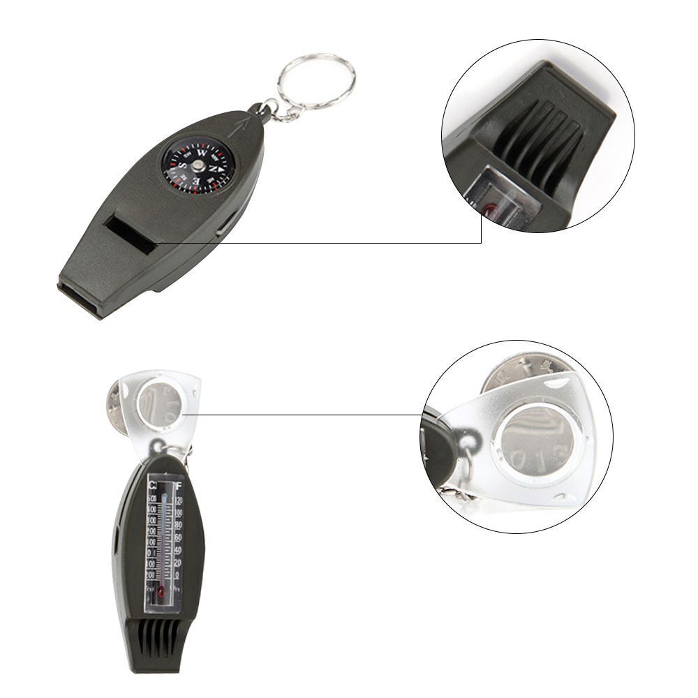 Camping Outdoor Hiking Supplies 4 In1 Whistle Thermometer Magnifier Compass