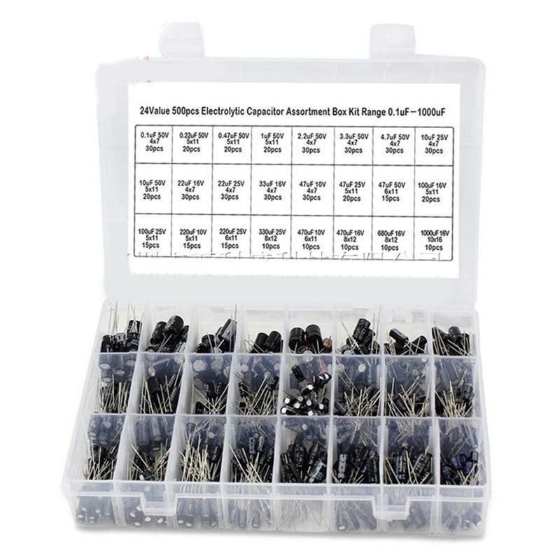 24 Values Electrolytic Capacitors 0.1uF - 1000uF 50V Capacitors Assortment Kit