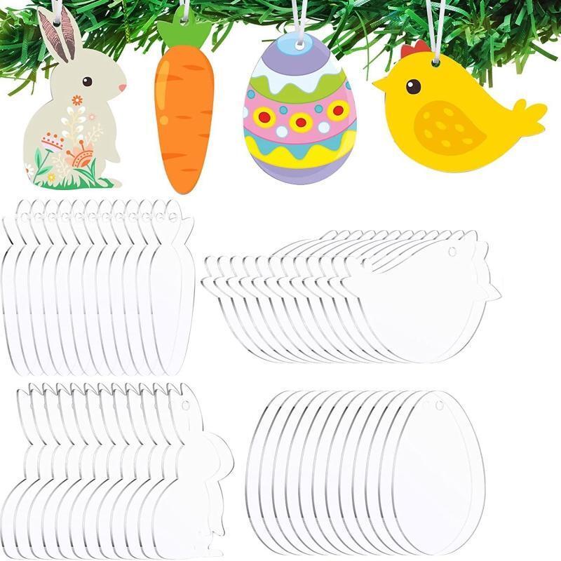 48pcs/set Acrylic Easter Ornament Blanks Hanging Tree Pendant Clear DIY Craft