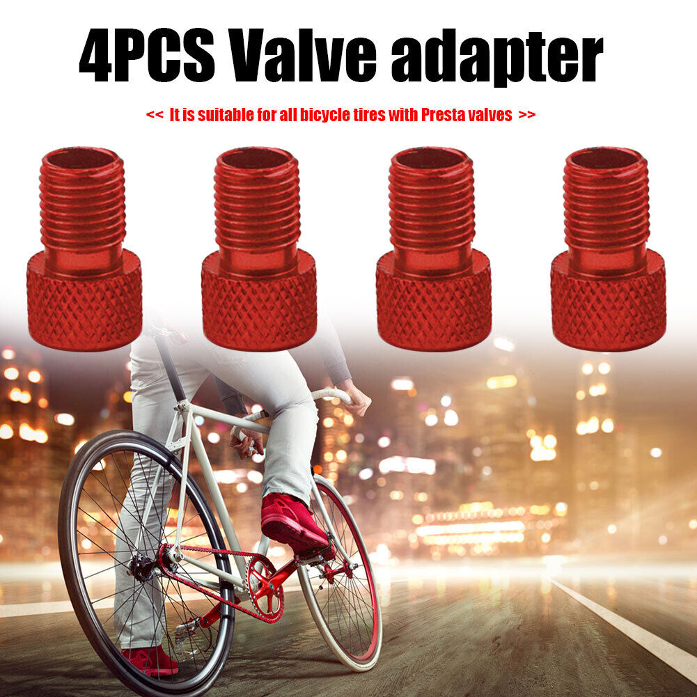 4x Presta to US Bike Tire Valve Adaptor Converter Aluminum Adapter (Red)