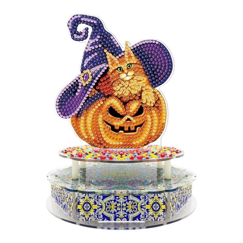 1 Set Halloween Pumpkin Cat DIY Diamond Painting Music Box with LED Light Crafts
