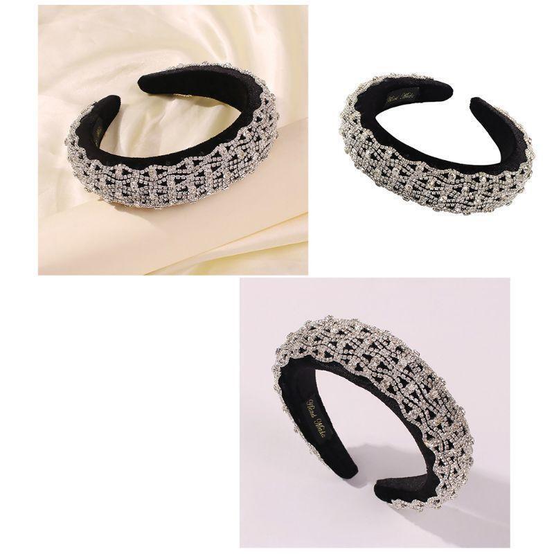 Sponge Padded Jewelry Headband Glitter Wavy Rhinestone Chain Velvet Hair Hoop