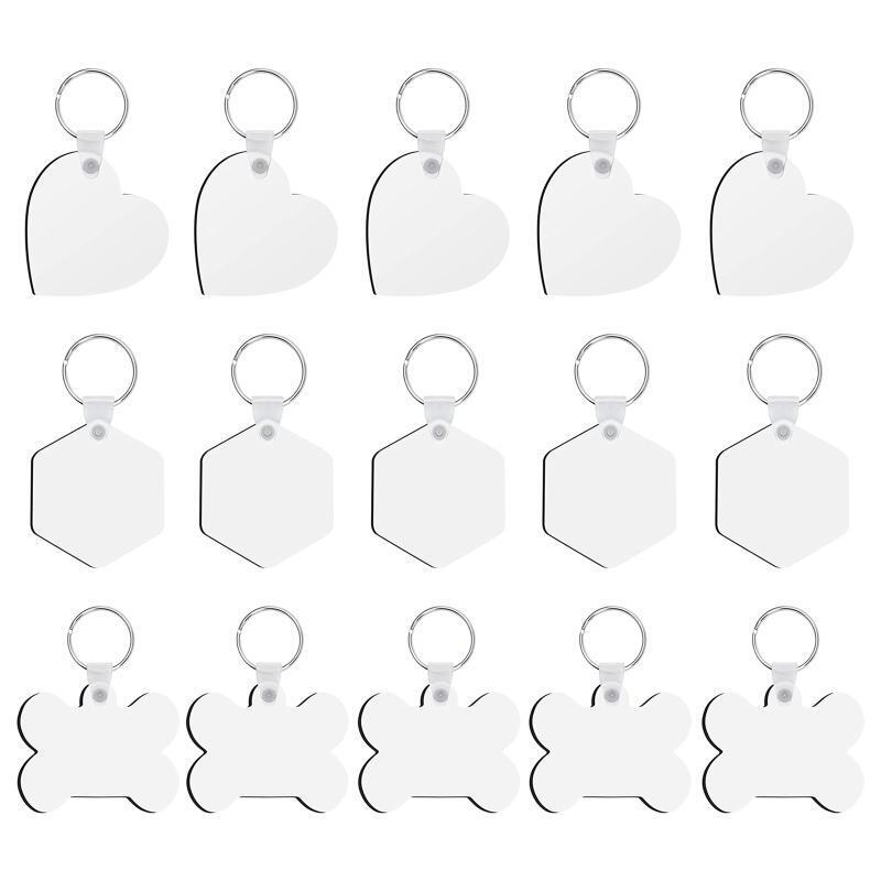 Pack of 15pcs Sublimation Blank Keychains Set - DIY MDF Keychains Kit Bag Tag