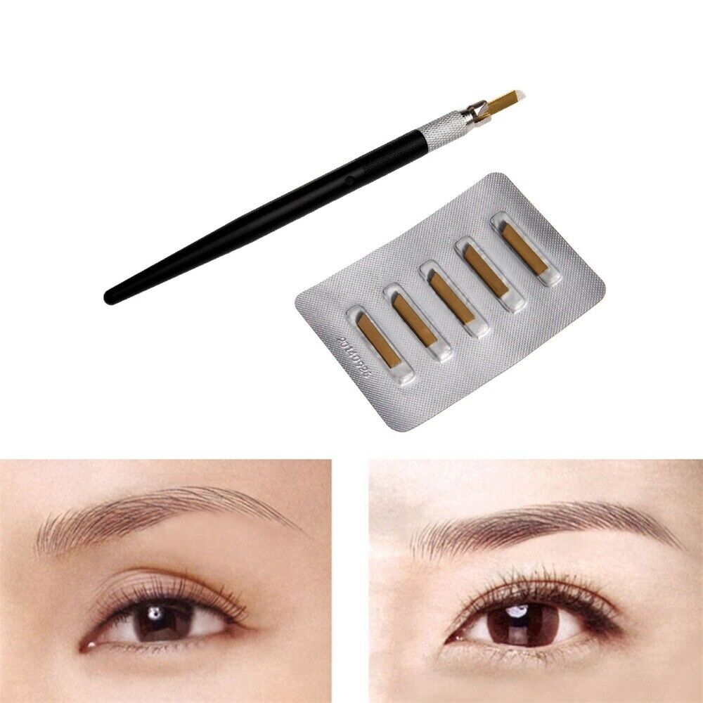 5.47"Eyebrow Tattoo Manual Microblading Pen+5Pcs 0.87*0.16in 14pin Needle Blade