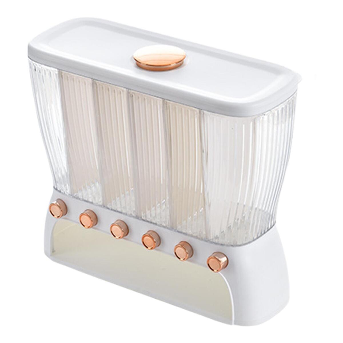 Clear Body 6 Compartments Rice Bucket Grain Dry Food Dispenser Easy to Use