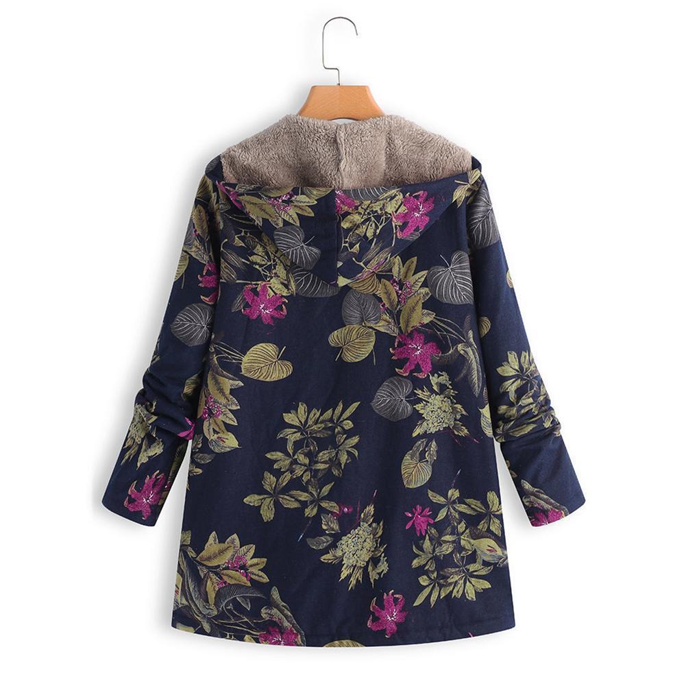 Women Long Sleeve Hooded Coat Zipper Casual Jacket Warm Parkas (Blue 5XL)