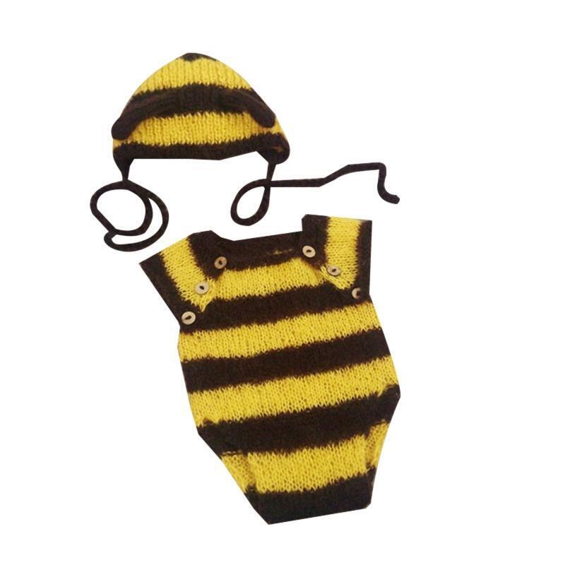 Bee Costume Newborn Baby Photography Props Handmade Crochet Baby Photo Outfits