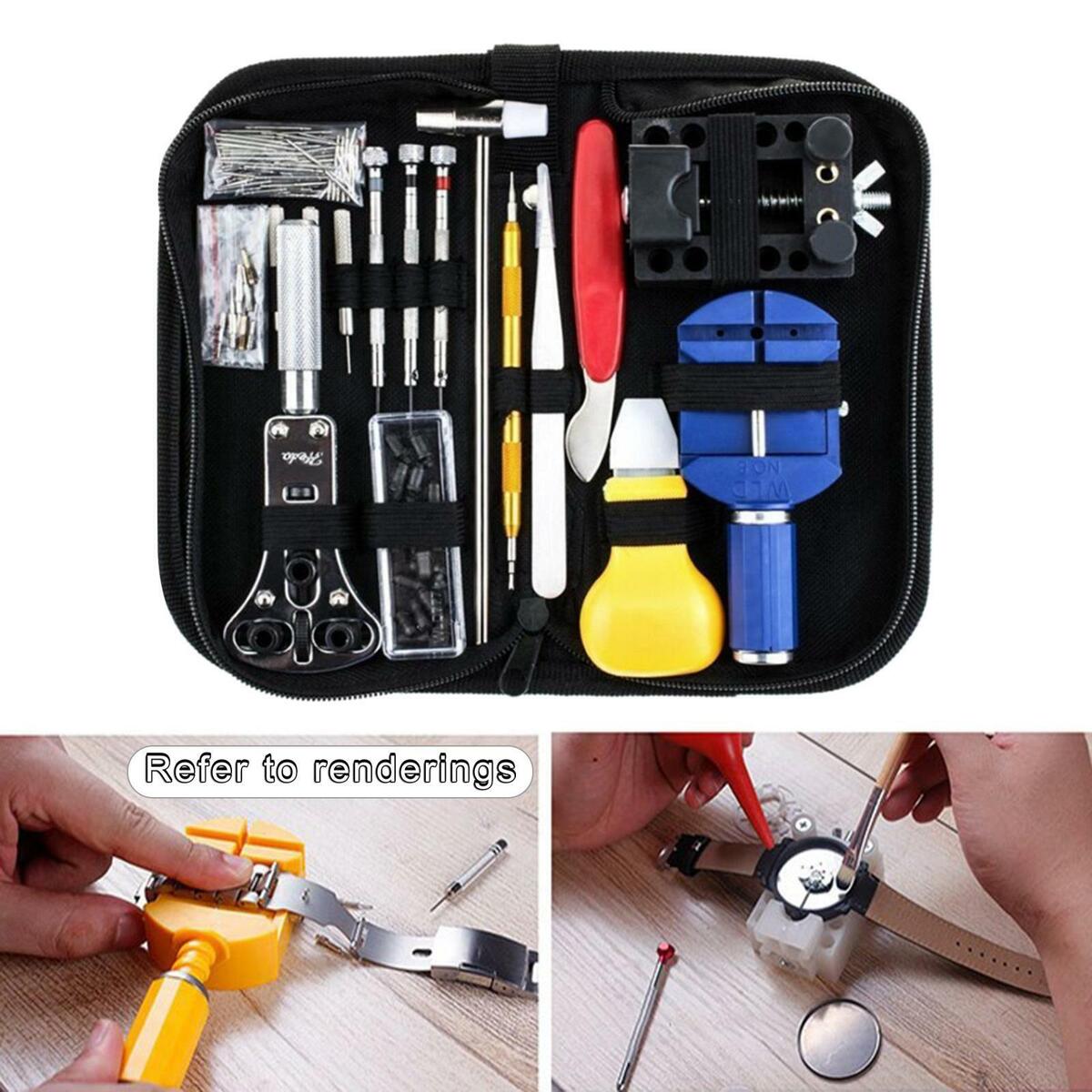 147Pcs Watch Repair Tool Kit with Carrying Bag Hammer Repairing Tools Set