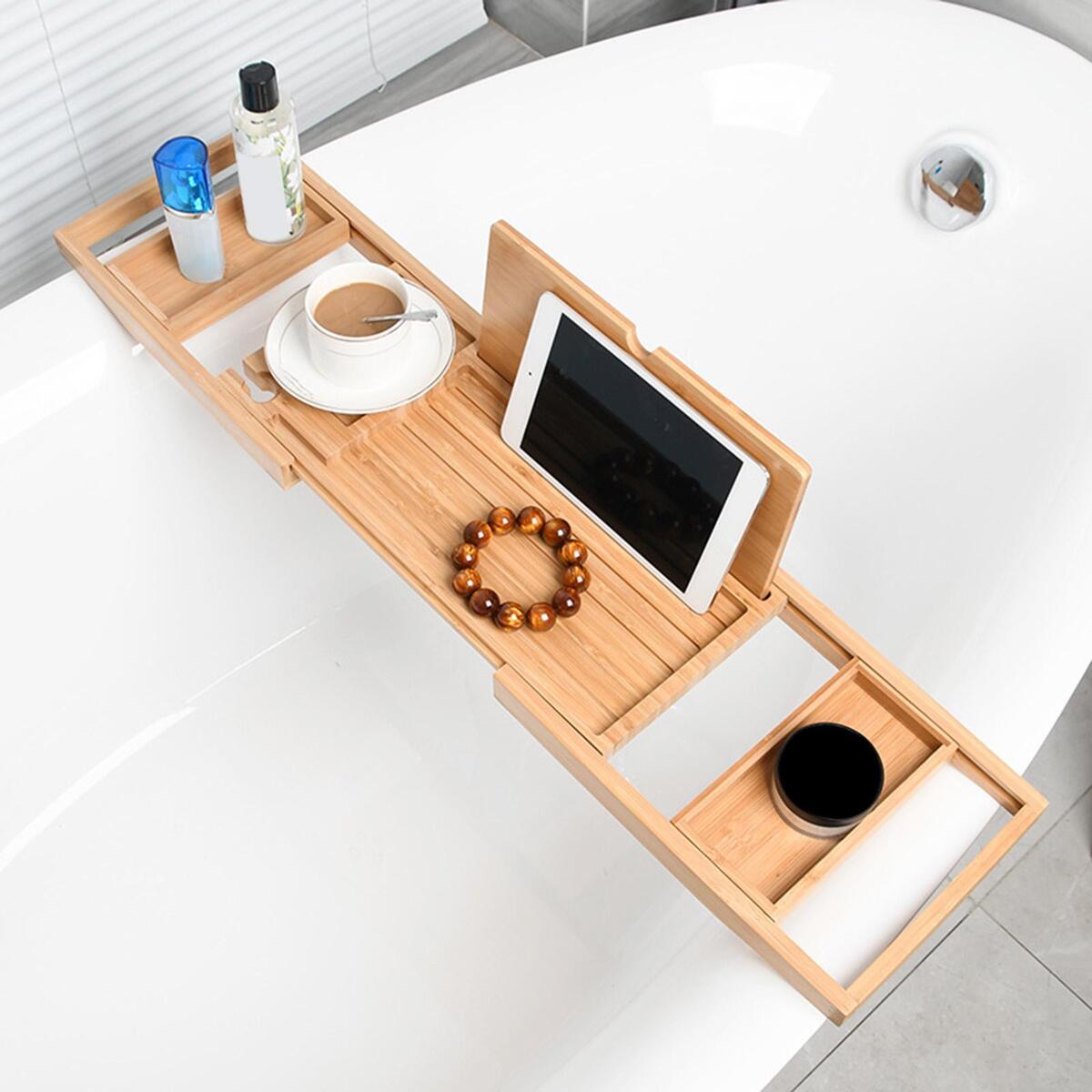 Wooden Bathtub Caddy Tray Bath Book Holder Bath Tray Tablet Holder Soap Dish