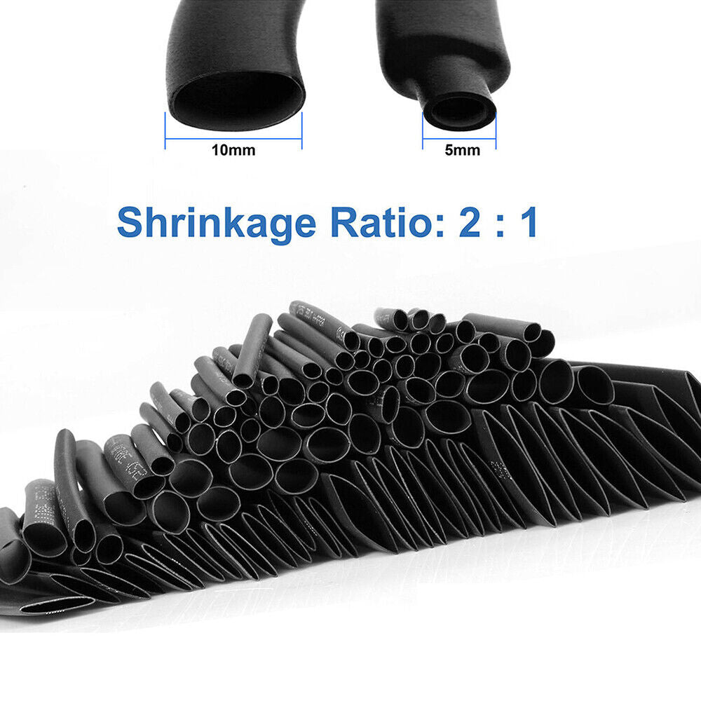 Protection Heat Shrink Sleeving Tube Assortment Kit 2:1 Black Shrinkage Sheath