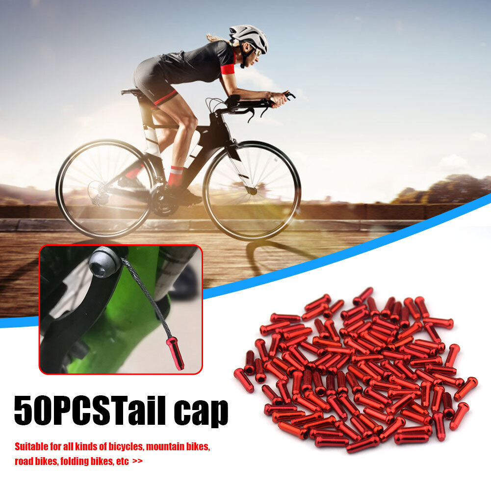 50pcs Bike Cable End Caps Aluminum Alloy Brake Shifter Cable Tips (Red)