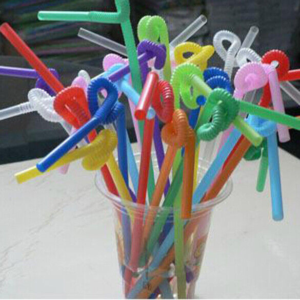 100 Pcs Flexible Plastic Bendy Mixed Colours Party Disposable Drinking Stra