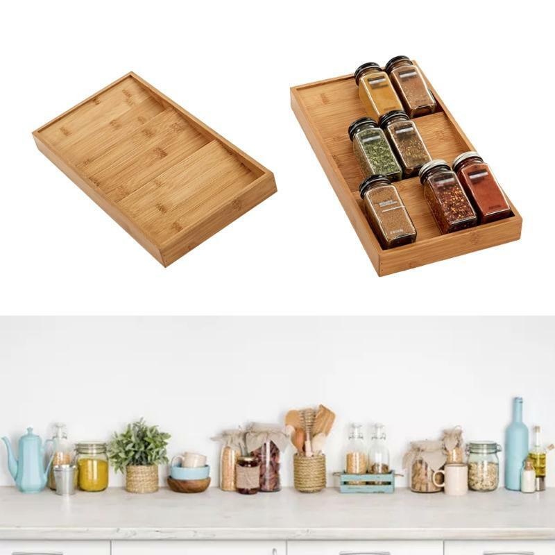 Spice Rack Organizer 3-Tier Wooden Seasoning Drawer Tray 12 Jars Holder Shelf