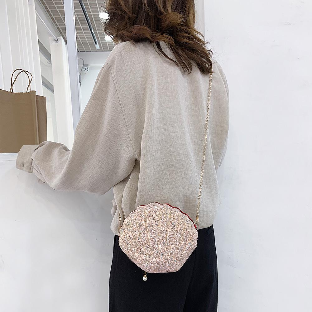 Cute Sequin Shoulder Handbags Women Small Chain Shell Crossbody Bags (Pink)