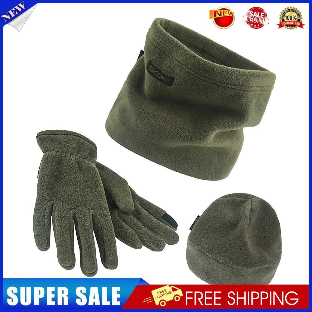 3pcs Fleece Hat Men Women Winter Hiking Camping Scarf Beanie Cap Gloves Set