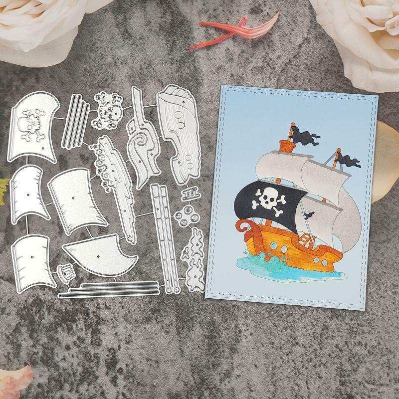 Cartoon Pirate Ship Sailboat Metal Cutting Dies Stencil DIY Embossing Template