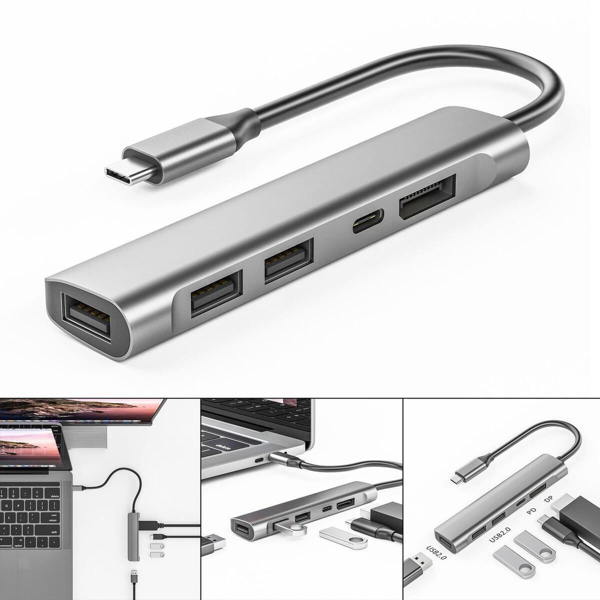 PD 60W USB 2.0  Hub Adapter for Electronic Equipment Laptop