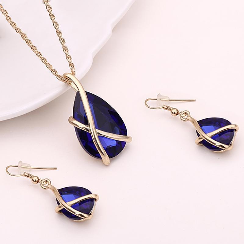 Chic Women Jewelry Set Party Prom Waterdrop Pendant Necklace With Hook Earrings