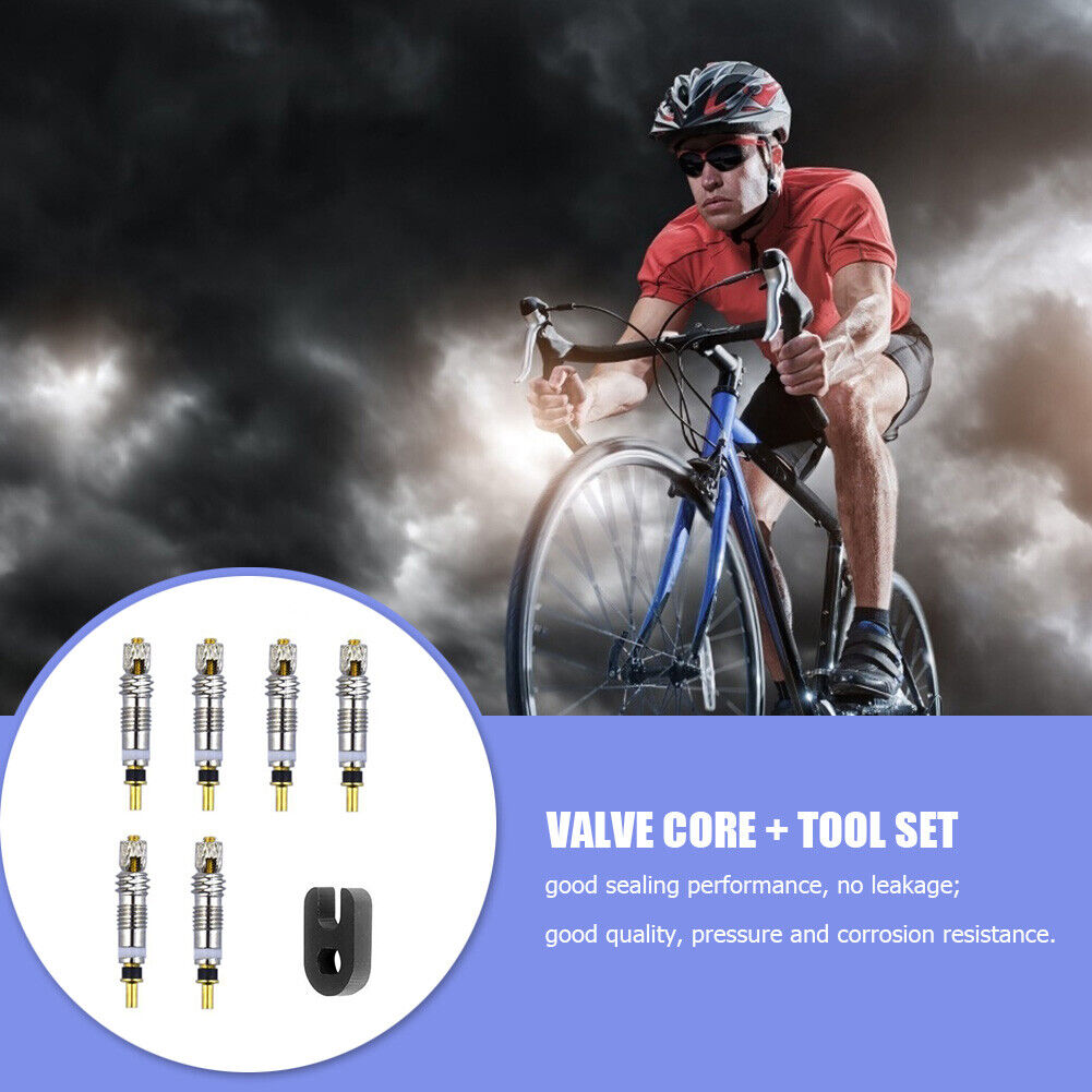 6pcs Brass Presta MTB Road Bike Bicycle Tire Valve Core + Removal Tool
