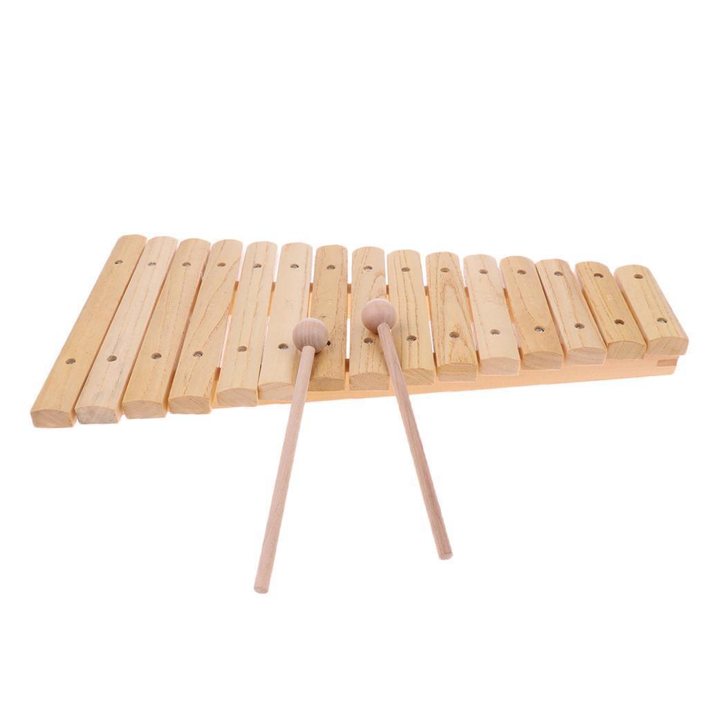 Piano Wooden Instrument 15 Notes Xylophone with 2 Mallets Musical Gift