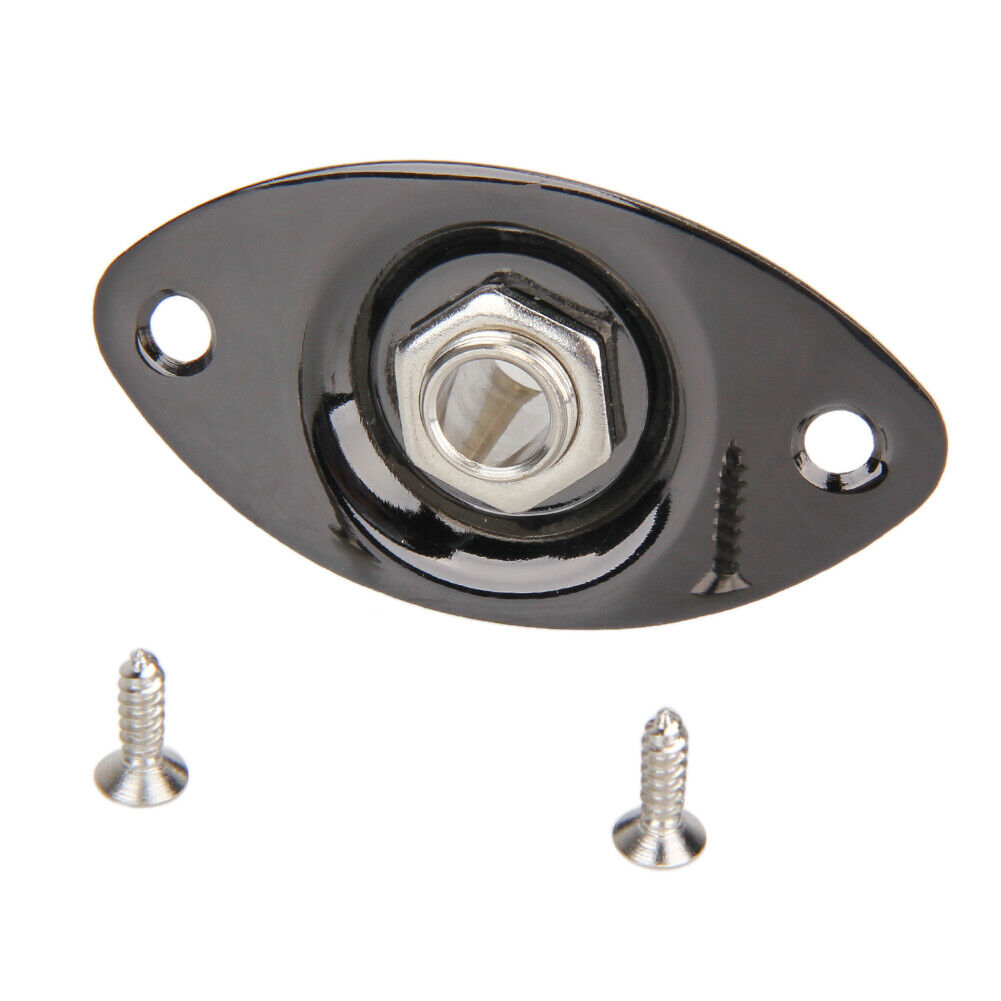 Electric Bass Guitar Jack 1/4 Output Input Socket with Oval Plate (Black)