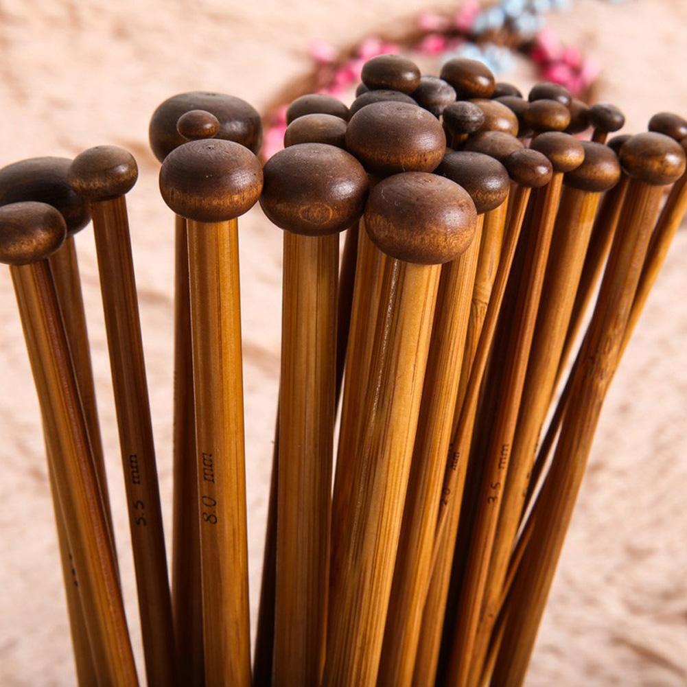 36pcs 18 Size Carbonize Bamboo Single Pointed Crochet Knitting Needles