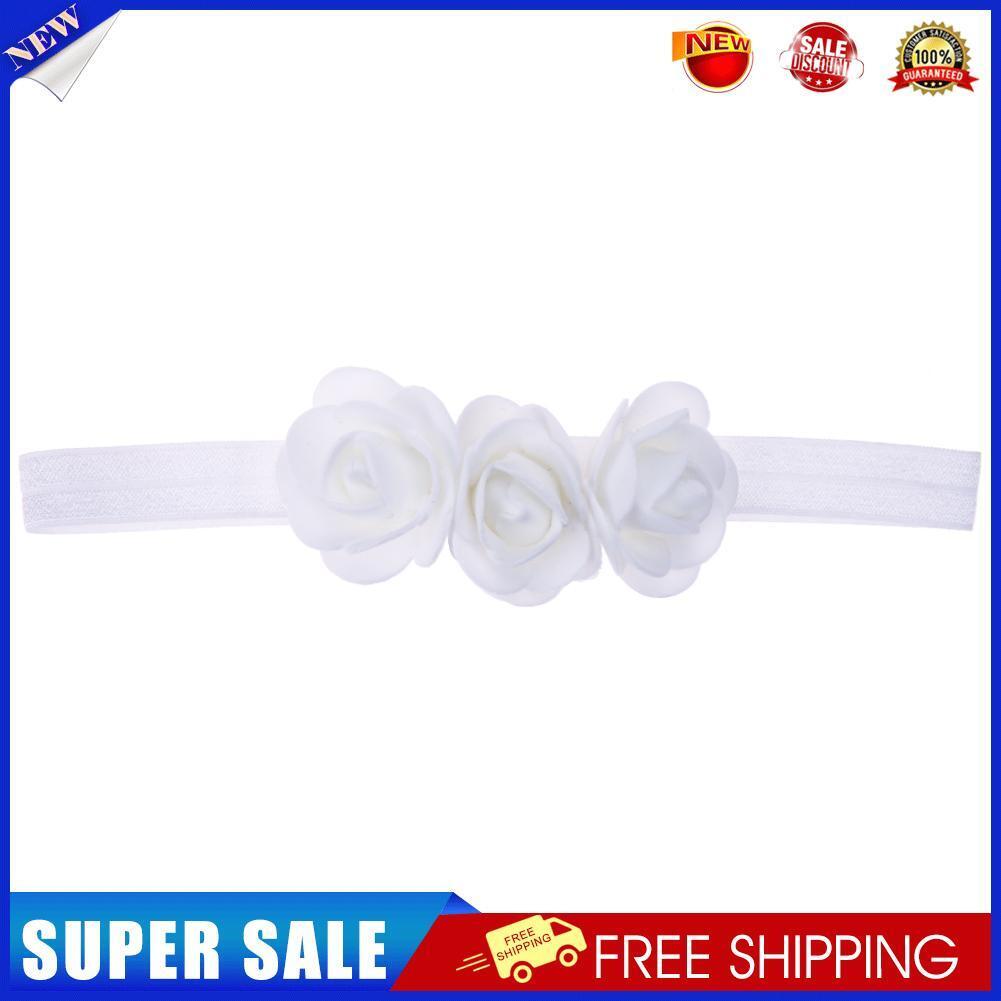 Baby Three Flowers Headband Ribbon Hair Bands Handmade DIY Headwear(White)