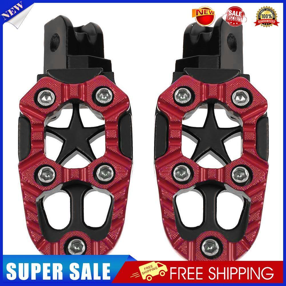 2pcs Universal 8mm Metal Motorcycle Foot Pedals Footrests w/ Spring(Red)