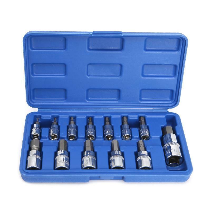 13Pcs/set Metric Allen Hex Ratchet Wrench 1/4" 3/8" 1/2" Drive Socket Tools