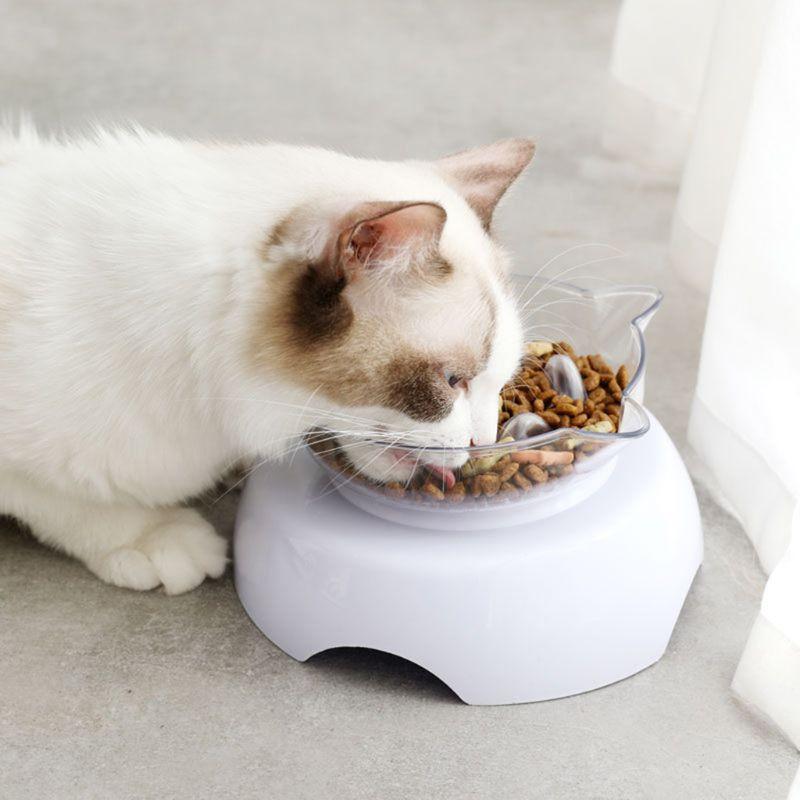 Pet Cat Food Water Bowl Dog Raised 15 Degree Tilt Neck Guard Stand Slow Feeder