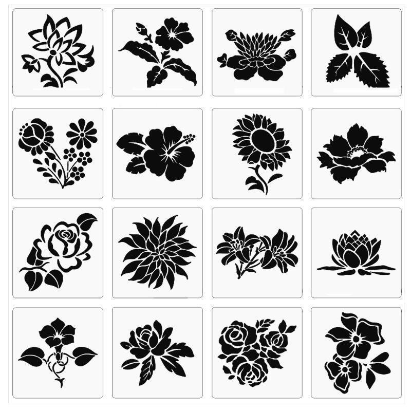16pcs Large Plants Flower Stencils Drawing Graffiti Templates Resuable 6''x 6''