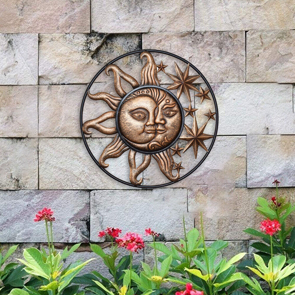 Wrought Iron Sun Moon Wall Art Sculpture Living Room Home Garden Decoration