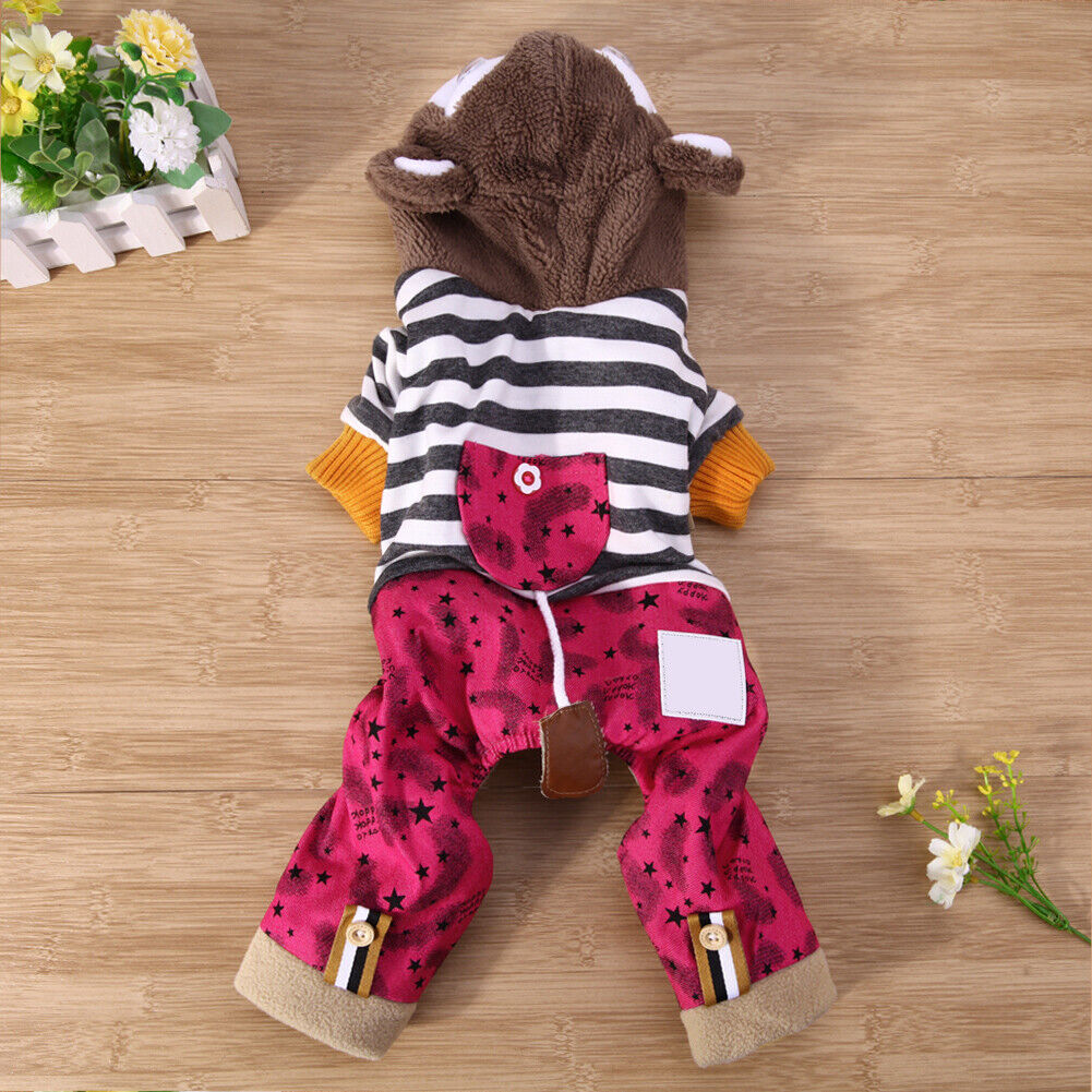 Winter Warm Dog Cotton Clothes Hoodie Four Leg Pet Coat Rose Red XXL-150903