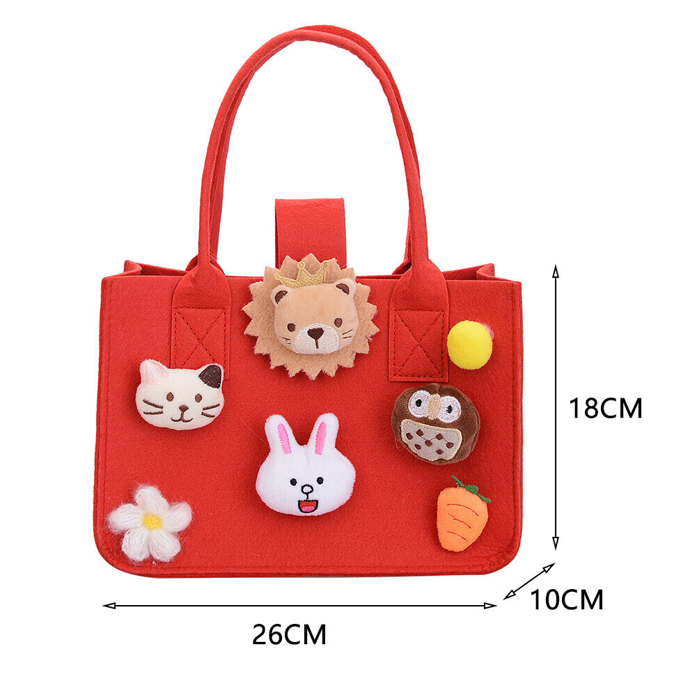 Felt Handbag Tote Kids Cute Cartoon Top-Handle Daily Shoulder Bag (Red)