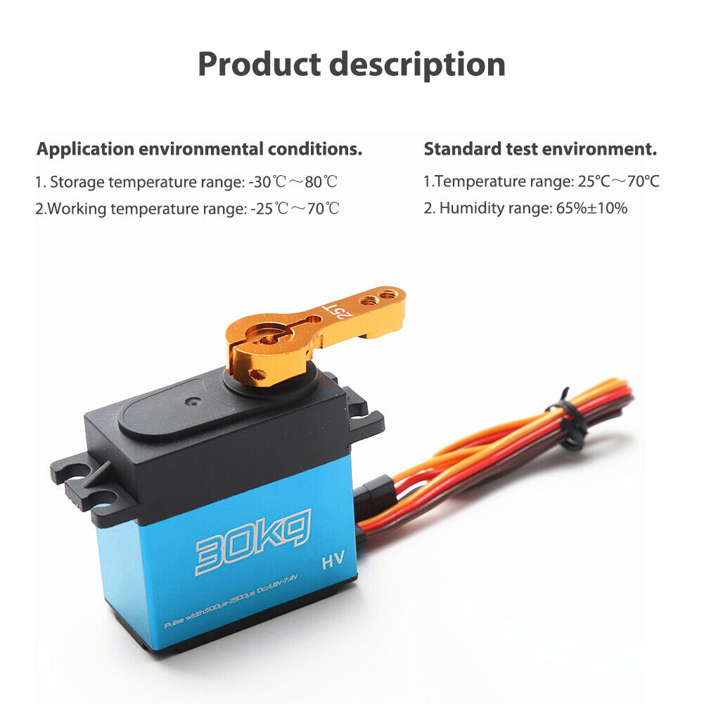 30kg Digital Servo Stainless Steel Gear Servo 1/8 1/10 1/12 Metal Arm (Blue