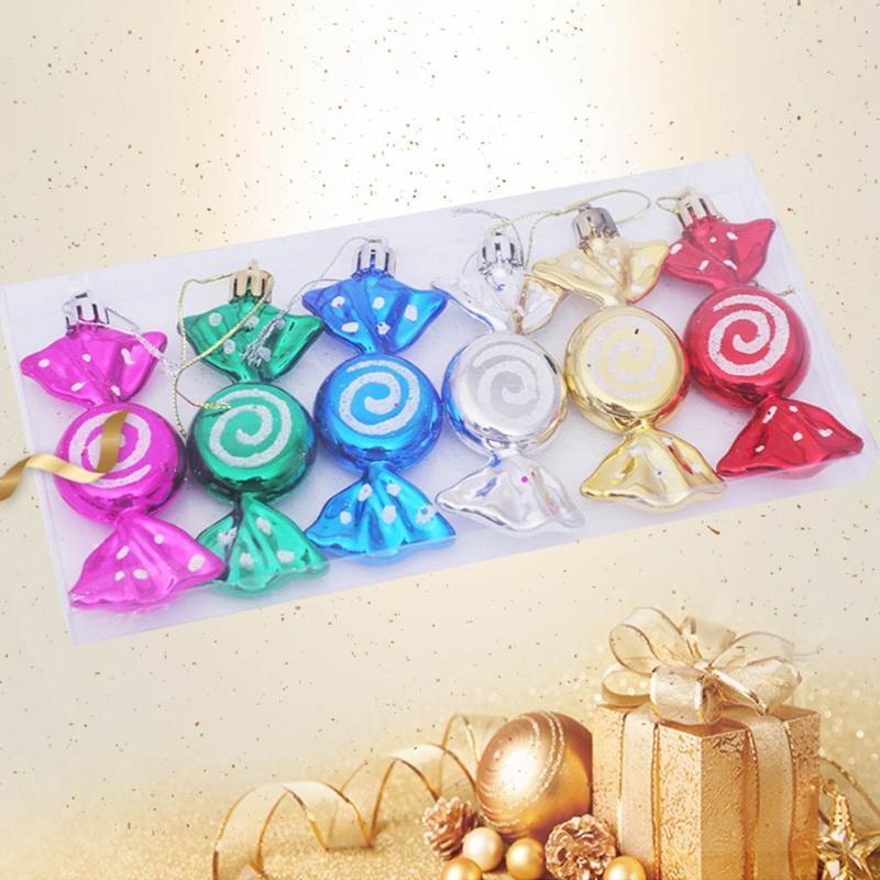 6 Pcs/box Electroplate Painted Candy Prop Xmas Tree Pendant Decoration for Party