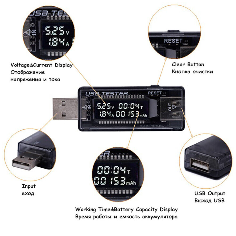 USB Tester 3.2-10V 0-3A DC Digital Volt Amp Meter Tester Charger Indicator