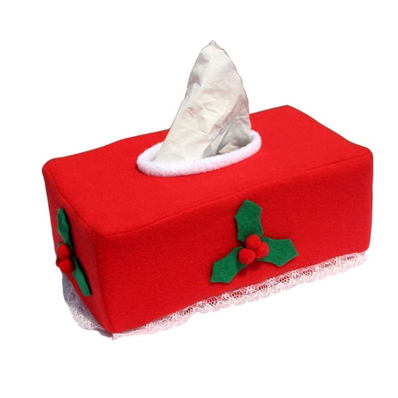 Christmas Tissue Box Red Berries Green Leaves Non Woven Fabric Napkin Case